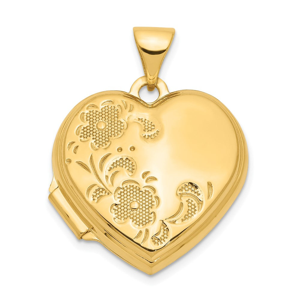 14K Polished Heart-Shaped Floral Locket