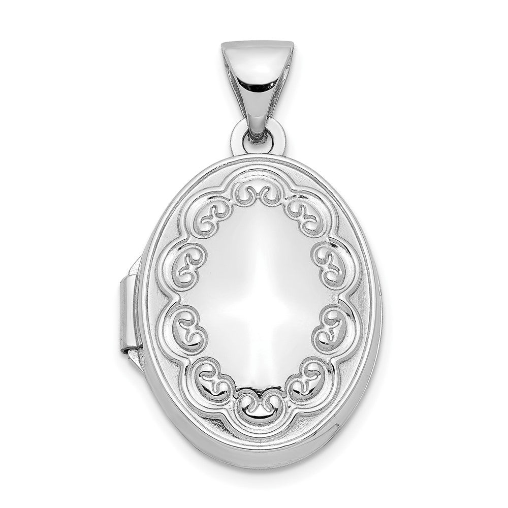 14K White Gold Oval Embossed Border Locket