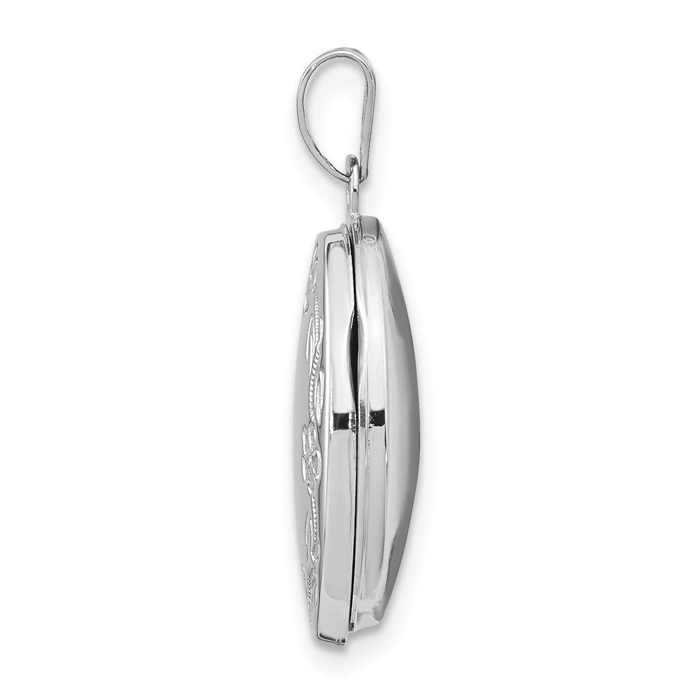 14k White Gold Oval Leaf Floral Hand Engraved Locket
