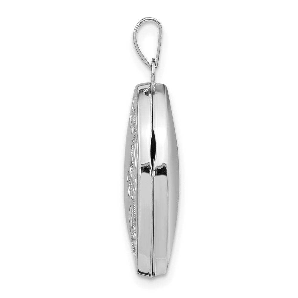 14k White Gold Oval Leaf Floral Scroll Border H/Eng Locket