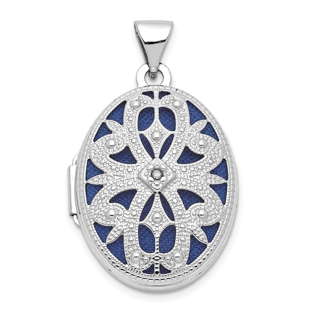 14K White Gold Diamond Vintage Oval Locket