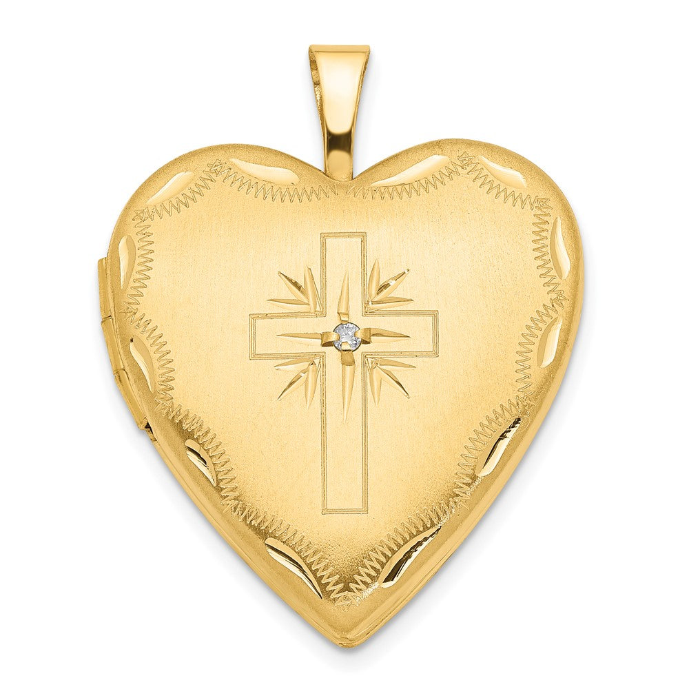 14ky Diamond Satin & D/C Cross Heart Locket