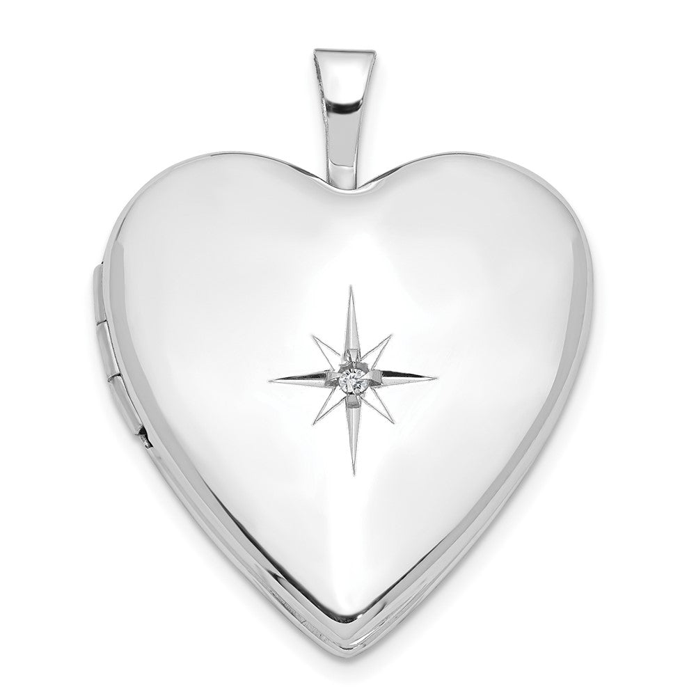 14K White Gold Diamond Heart Locket