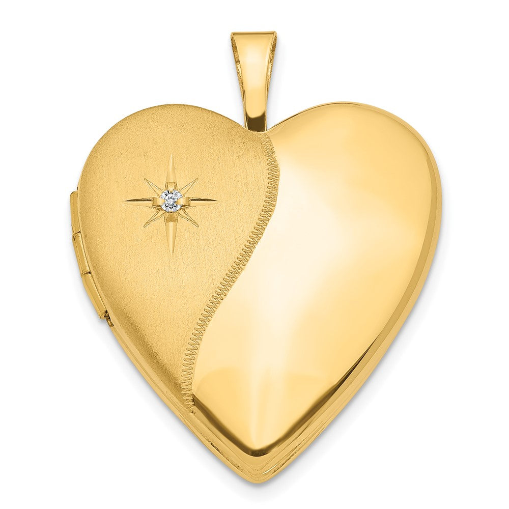 14K Diamond Polished and Satin Heart Locket