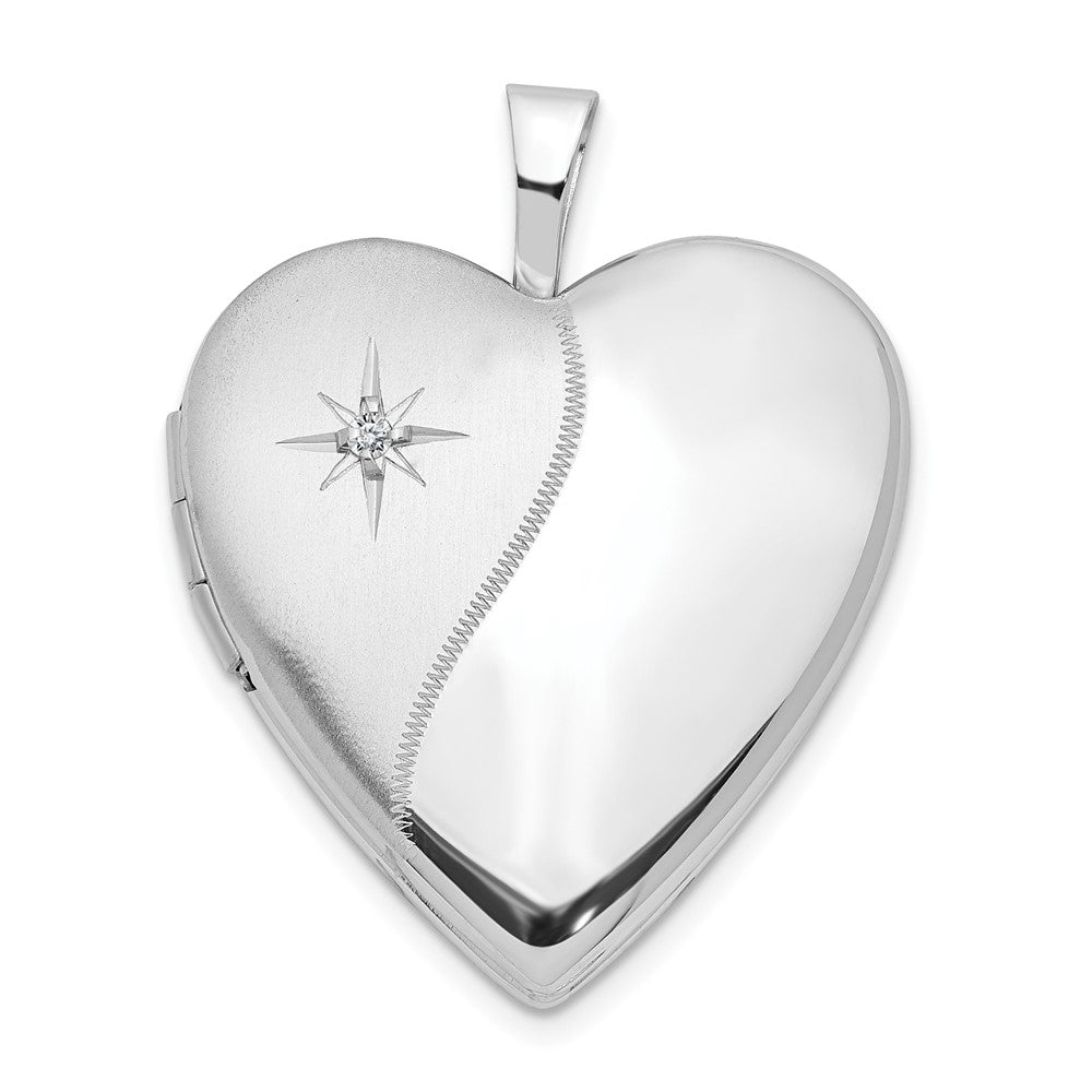 14K White Gold Diamond Polished and Satin Heart Locket