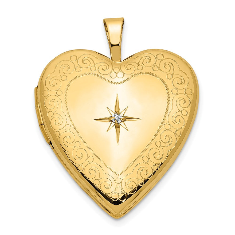14K Diamond Side Swirl Edge Heart Locket