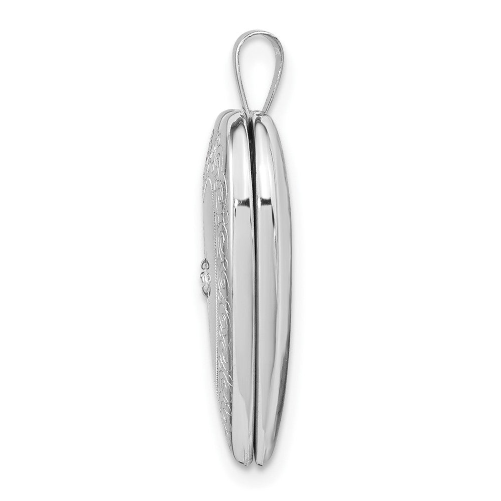 14K White Gold Diamond Side Swirl Edge Heart Locket