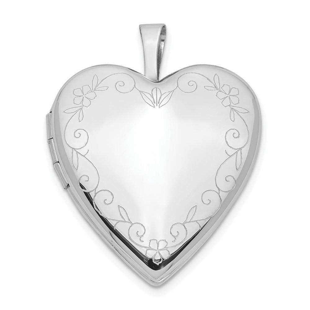 14K White Gold Flower Vine Border Heart Locket