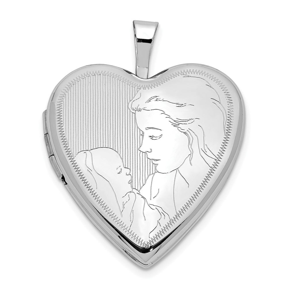 14K White Gold Mother and Child Heart Locket