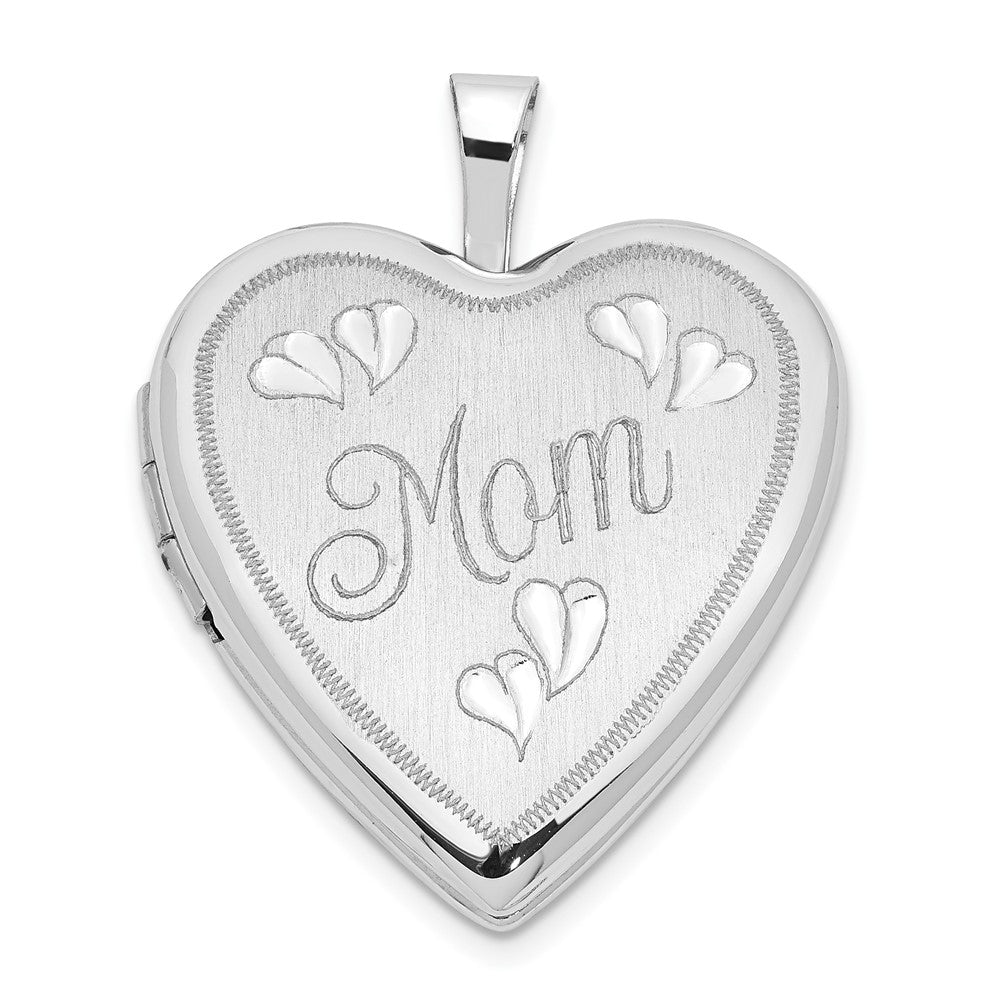 14K White Gold MOM w/Hearts Heart Locket
