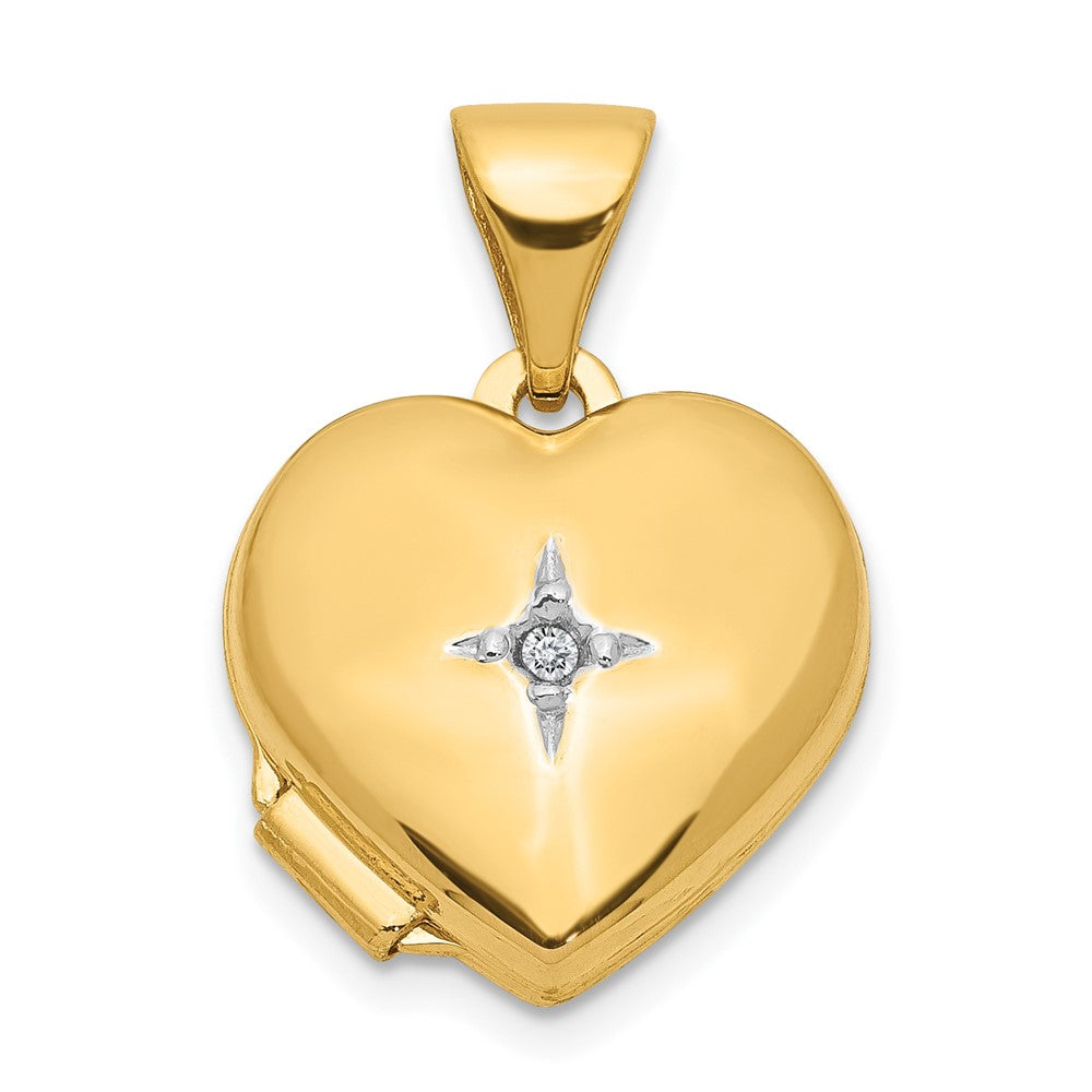 14k with White Rhodium Diamond Star Heart Locket