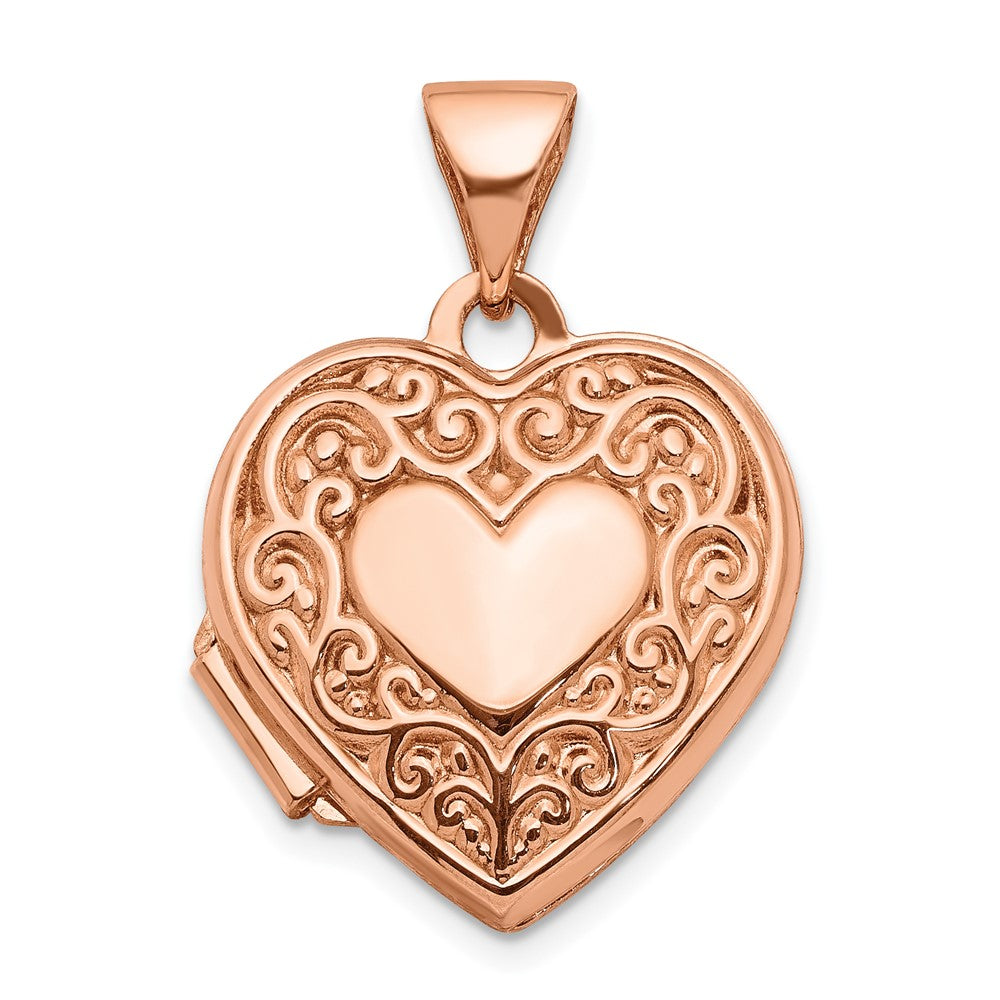14k Rose Gold Scroll Heart Locket