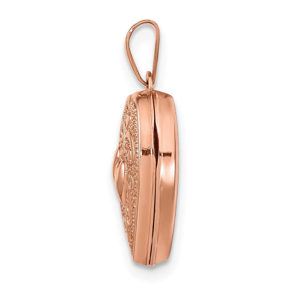 14k Rose Gold Textured Double Heart Scroll Design Heart Locket