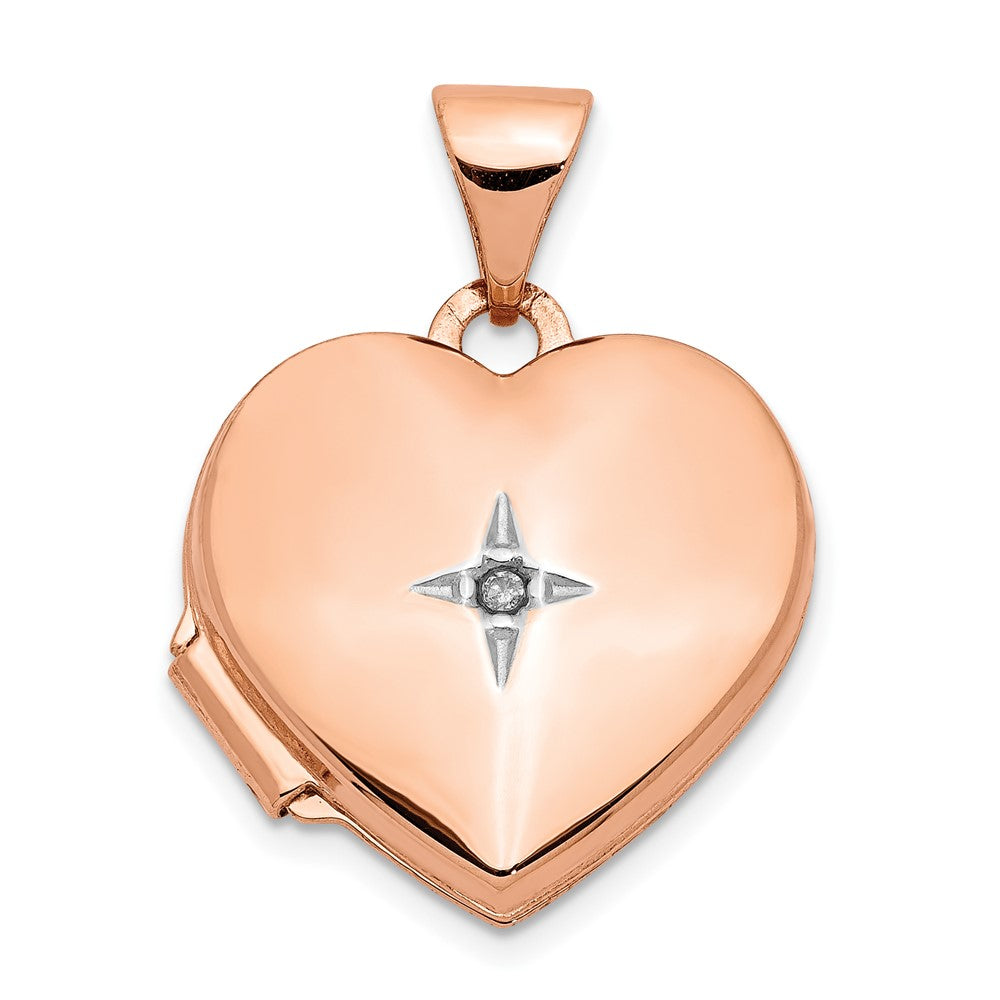 14k Rose Gold Diamond Polished Heart Locket