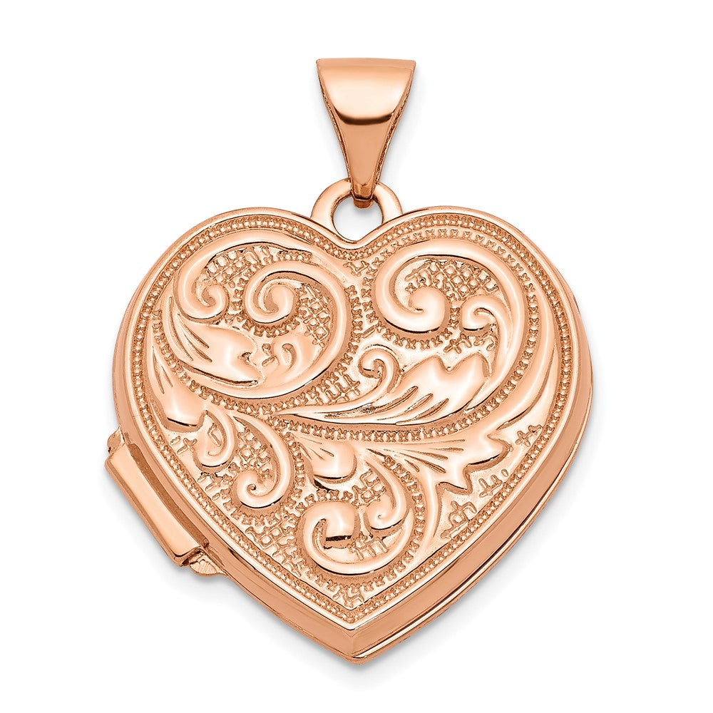 14k Rose Gold Scrolled Design Reverses to LOVE YOU ALWAYS Script Heart Locket