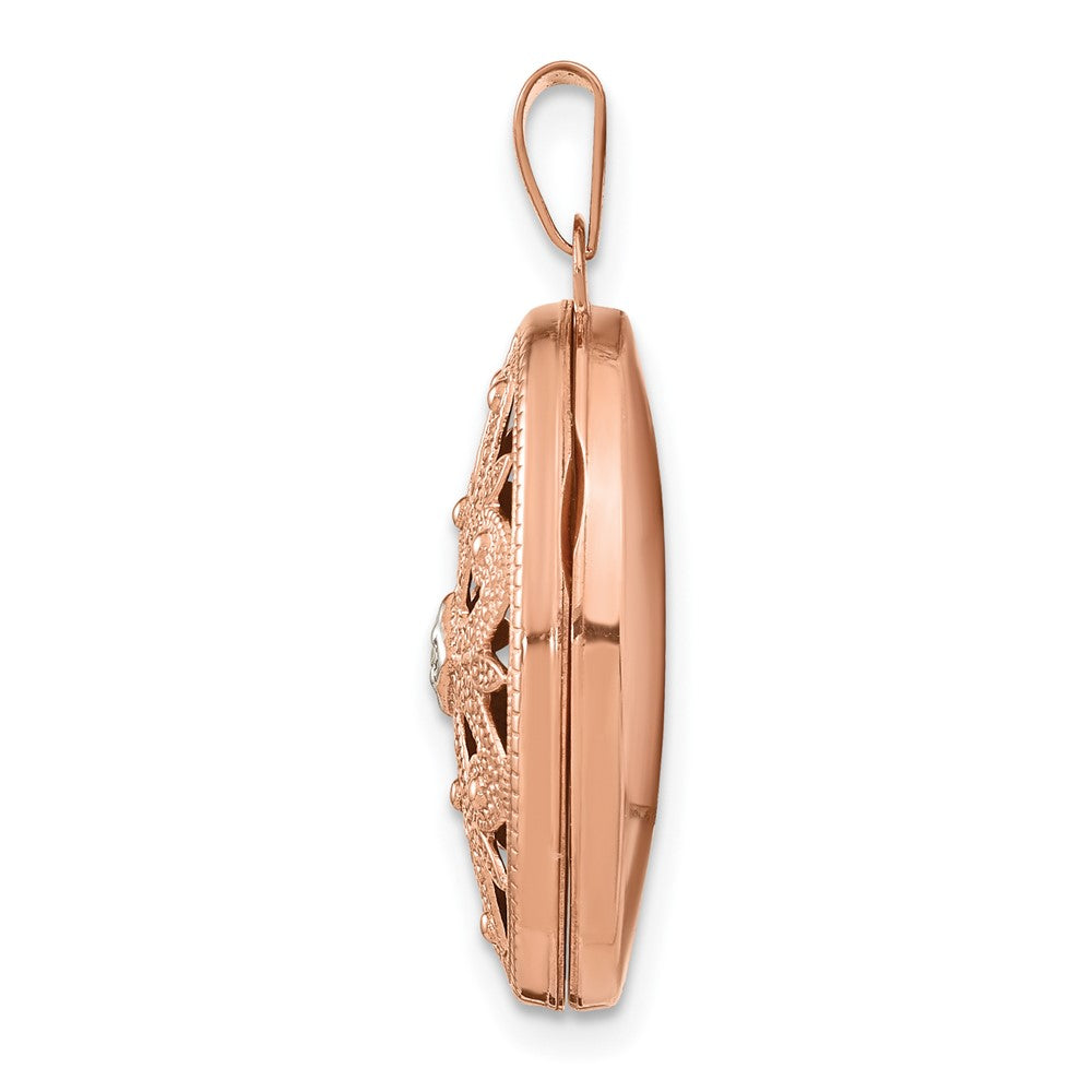 14k Rose Gold w/Diamond & Black Fabric Vintage Oval Locket