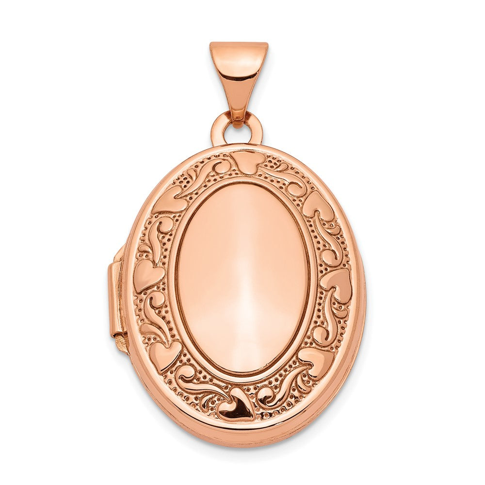 14k Rose Gold Heart Design Border Oval Locket