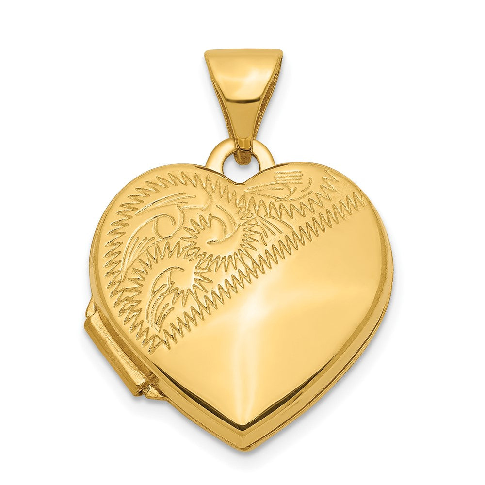 14k Half Scroll Design Heart Locket