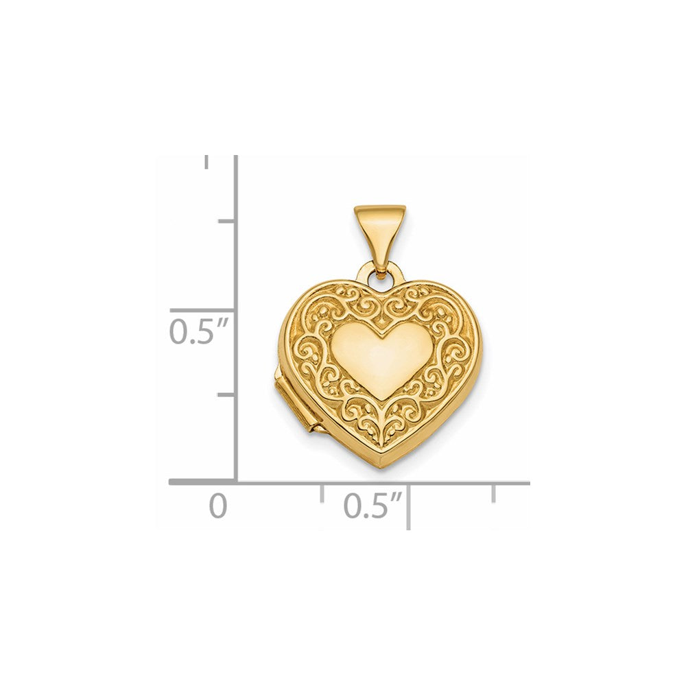 14k Polished Fancy Scroll Design Reversible Heart Locket