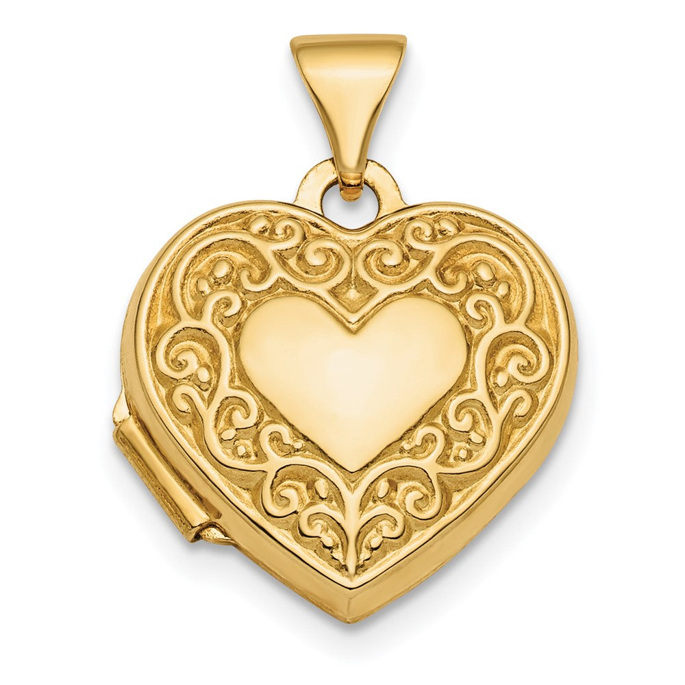 14k Polished Fancy Scroll Design Reversible Heart Locket