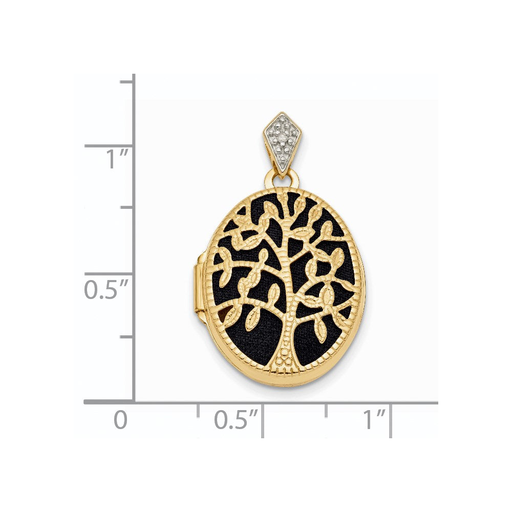 14k Polished & Textured Diamond Tree w/ Black Fabric Oval Locket