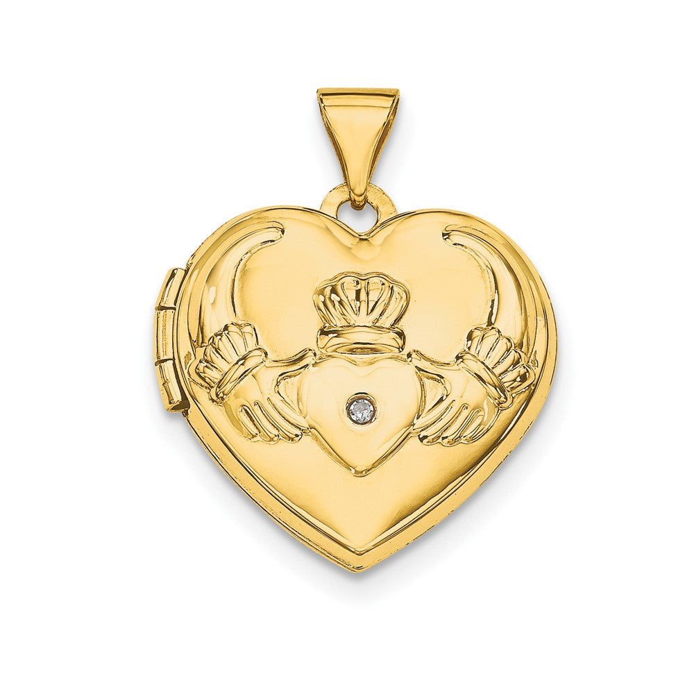 14k Diamond Claddagh with Poem on Reverse Heart Locket