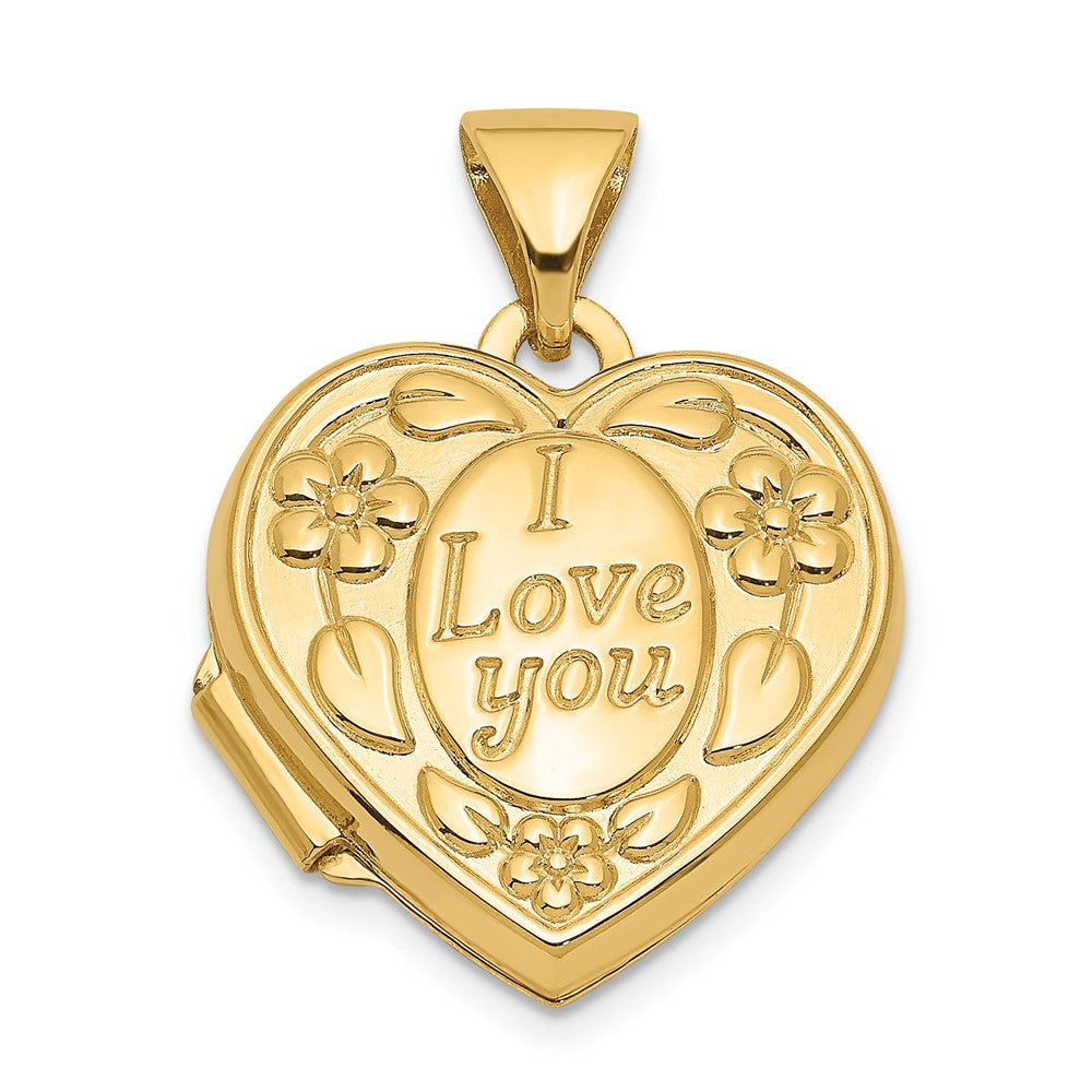 14k Floral I LOVE YOU Script Heart Locket