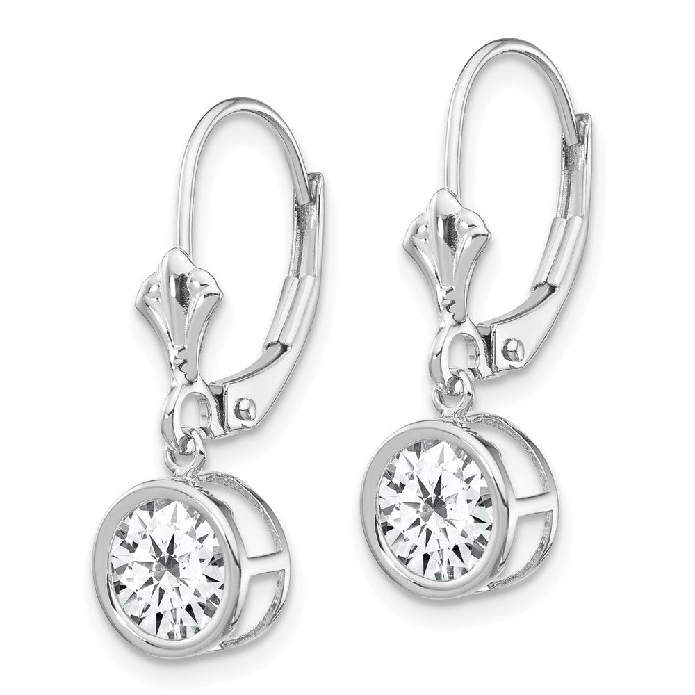 14k White Gold Round Cubic Zirconia Bezel Leverback Dangle Earrings