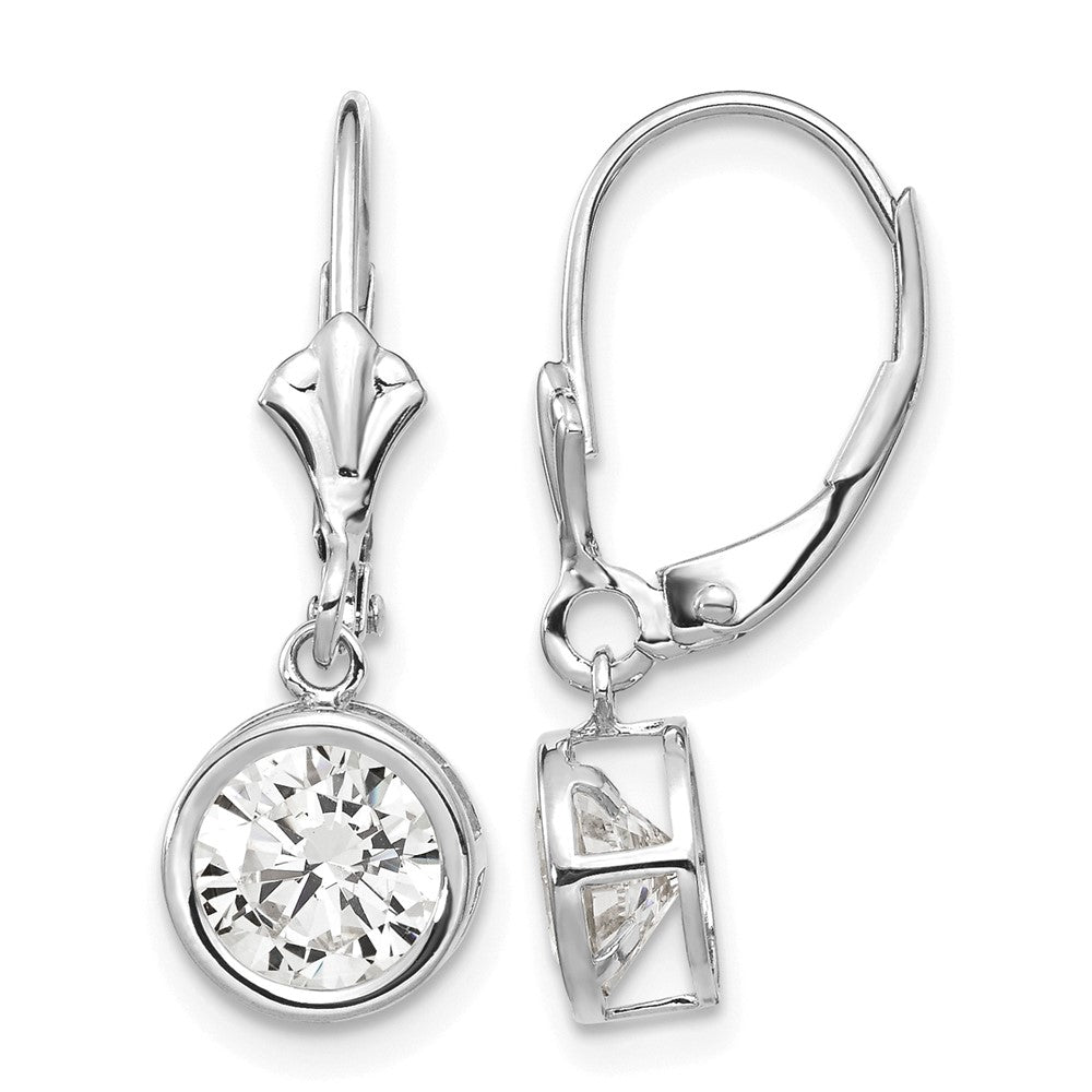 14k White Gold Round Cubic Zirconia Bezel Leverback Dangle Earrings