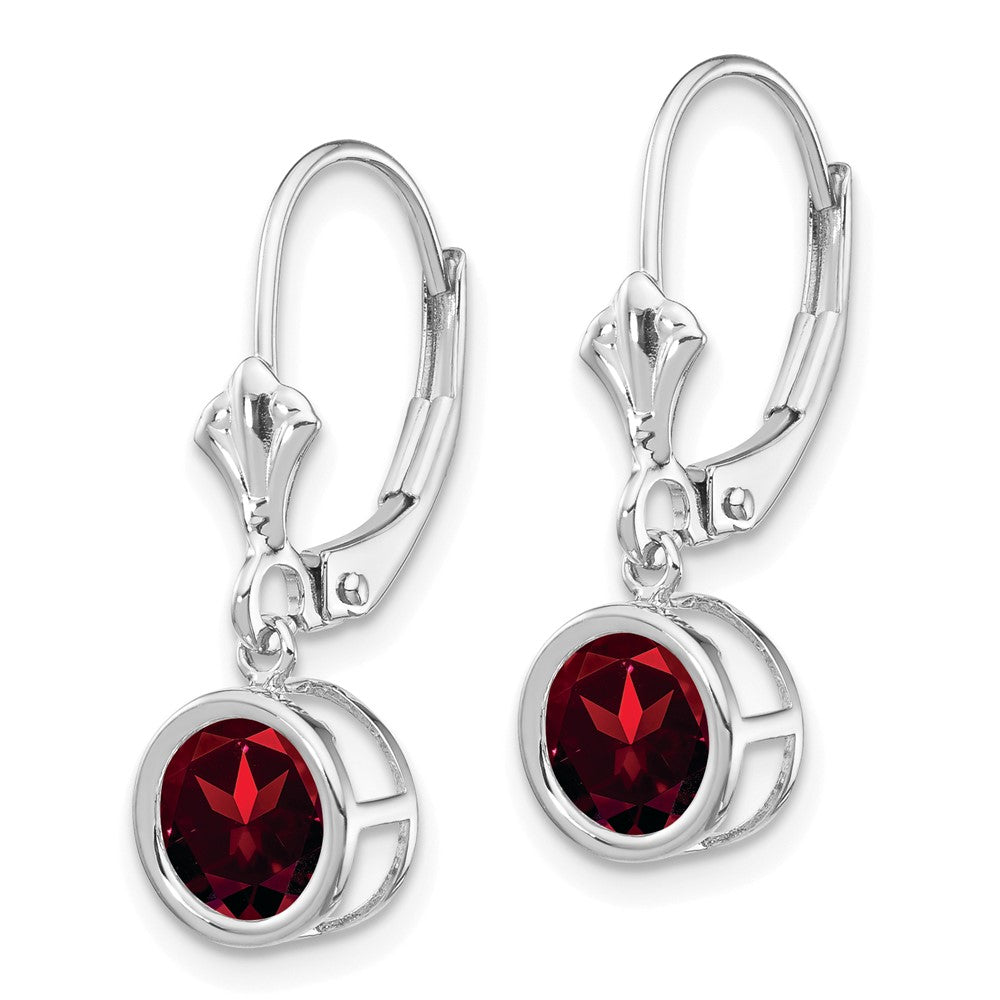 14k White Gold Round Garnet Dangle Leverback Earrings