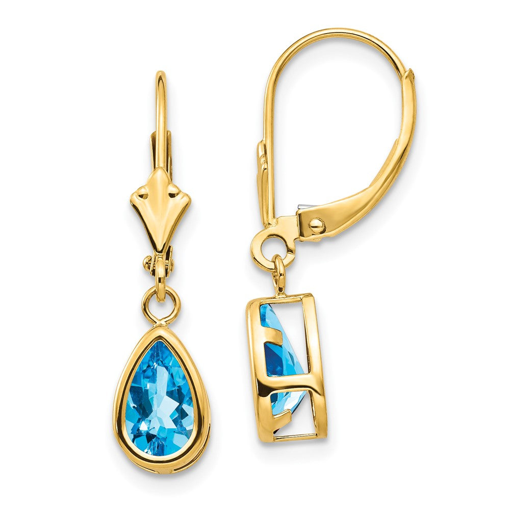 14k 8x Pear Blue Topaz Leverback Earrings