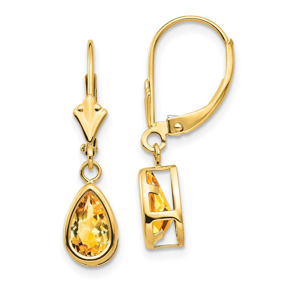 14k 8x Pear Citrine Leverback Earrings