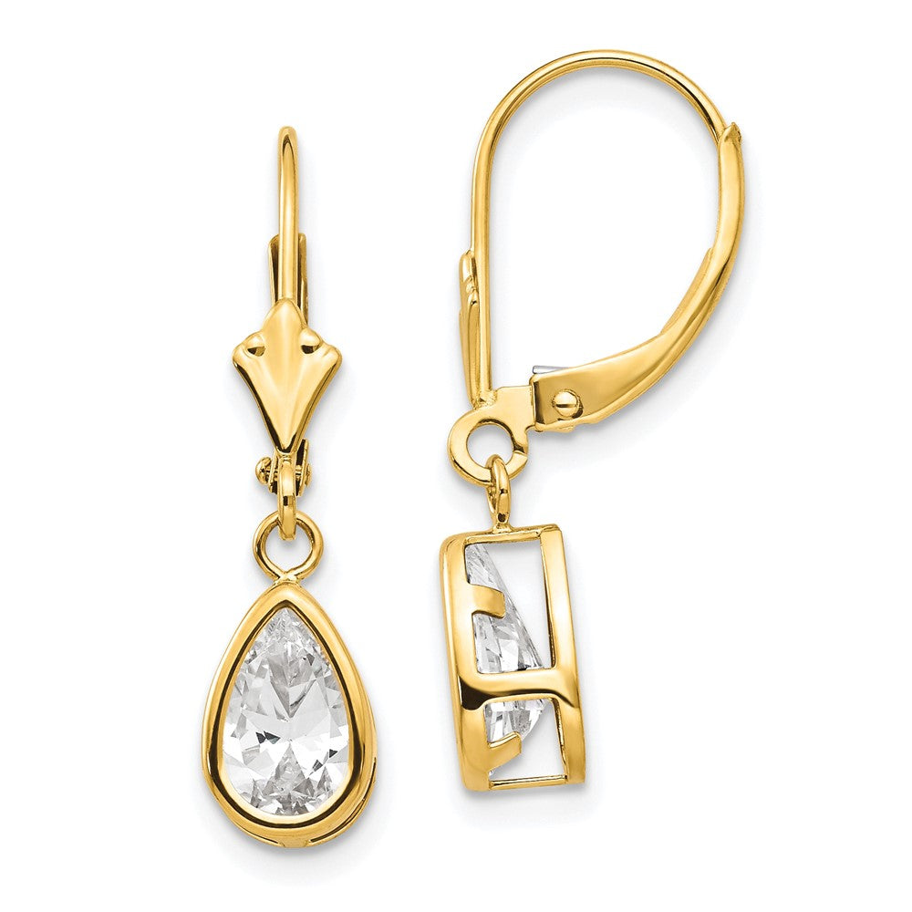 14k 8x Pear Cubic Zirconia Leverback Earrings