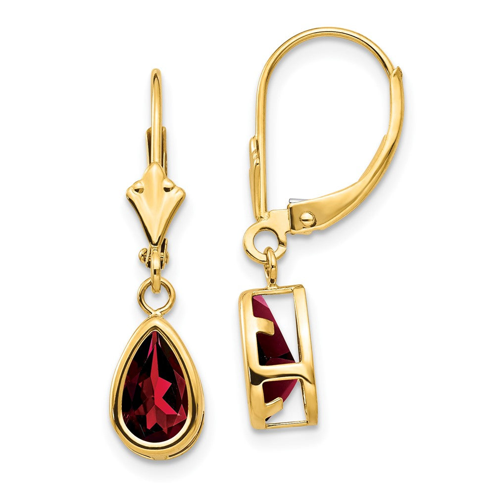 14k 8x Pear Garnet Leverback Earrings