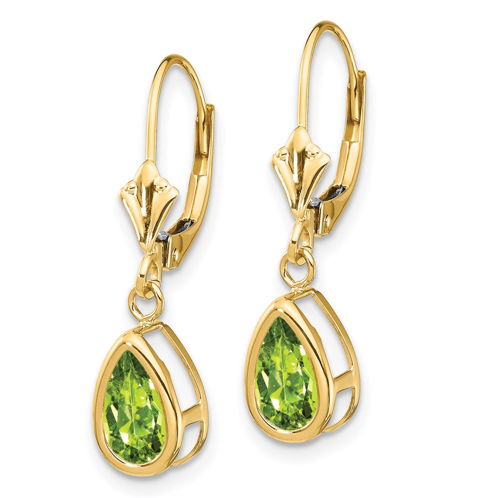14k 8x Pear Peridot Leverback Earrings