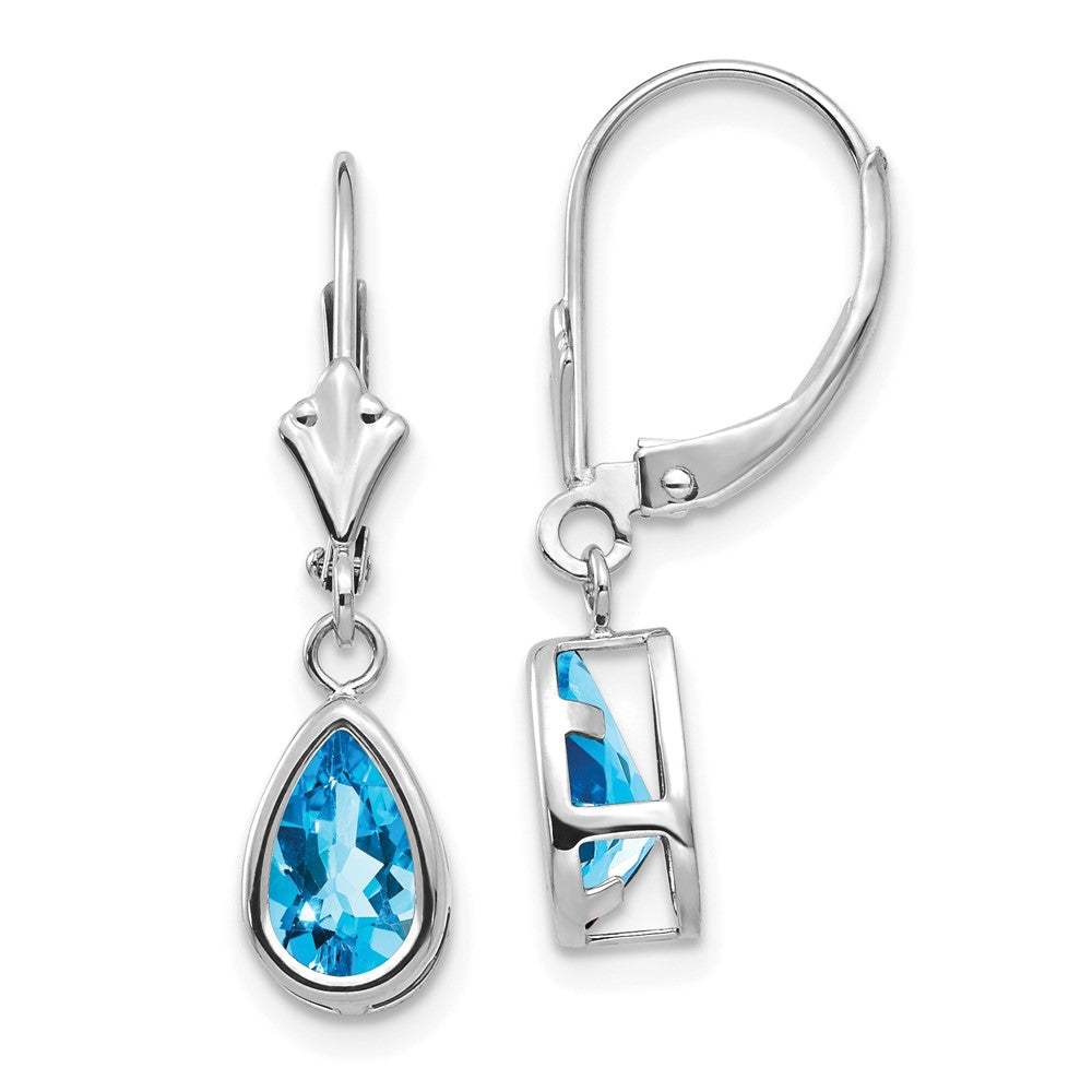 14k White Gold 8x Pear Blue Topaz Leverback Earrings