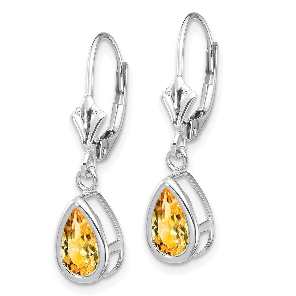 14k White Gold 8x Pear Citrine Leverback Earrings