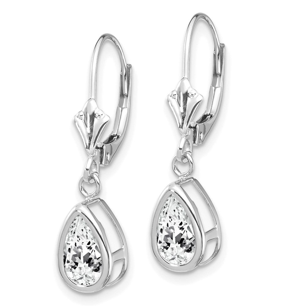 14k White Gold 8x Pear Cubic Zirconia Leverback Earrings