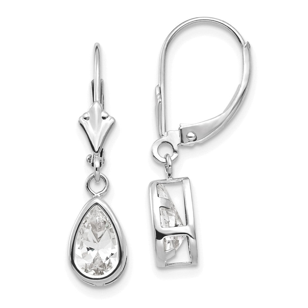 14k White Gold 8x Pear Cubic Zirconia Leverback Earrings