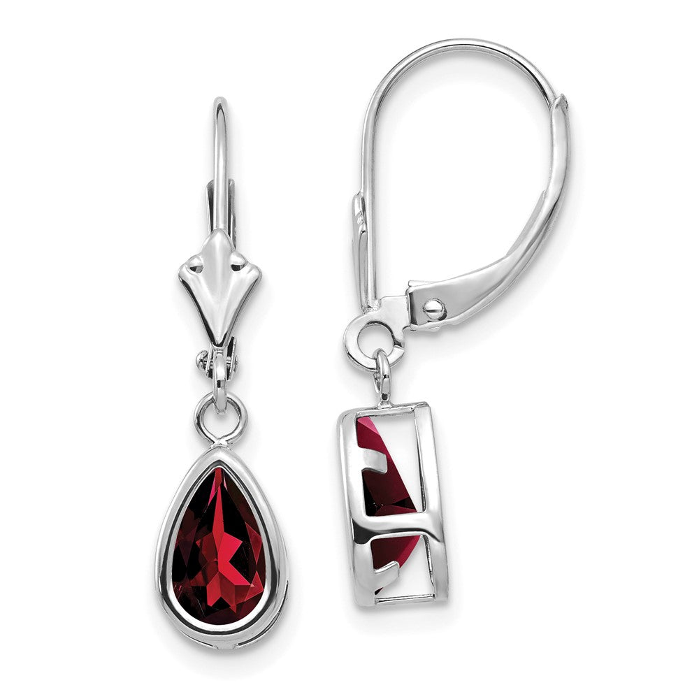 14k White Gold 8x Pear Garnet Leverback Earrings