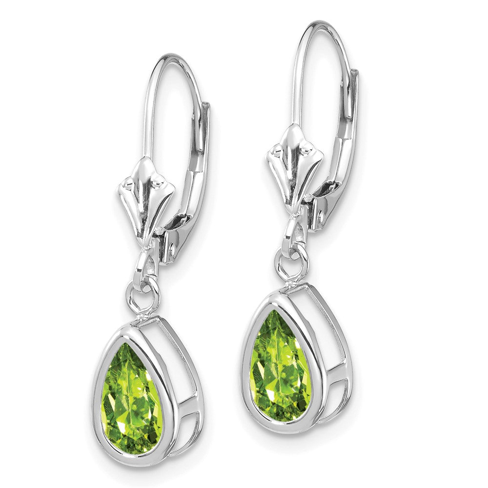 14k White Gold 8x Pear Peridot Leverback Earrings