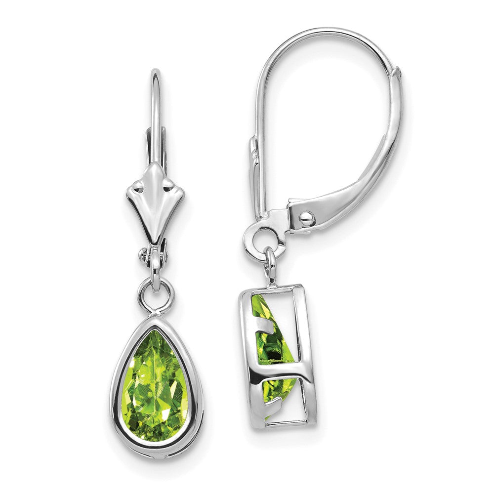 14k White Gold 8x Pear Peridot Leverback Earrings