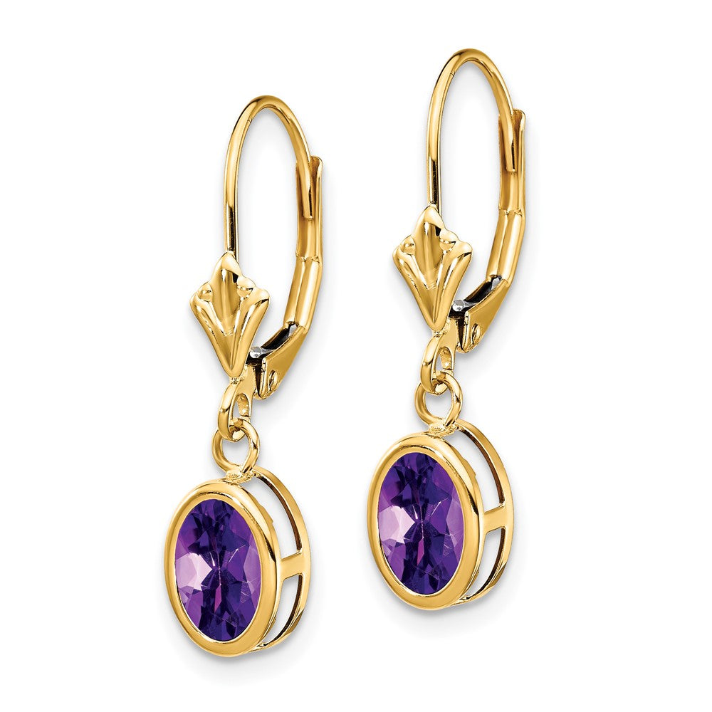 14k 7x Oval Amethyst Leverback Earrings