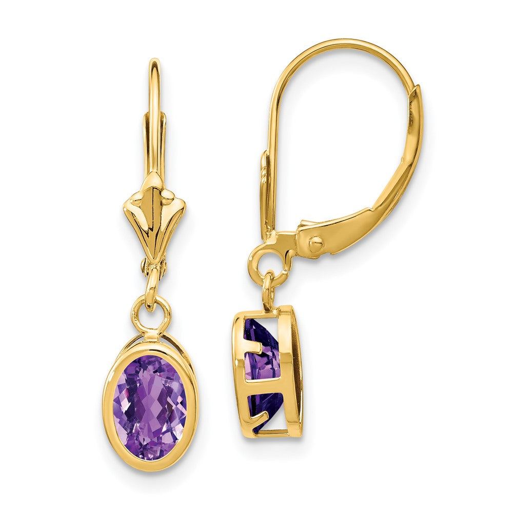 14k 7x Oval Amethyst Leverback Earrings