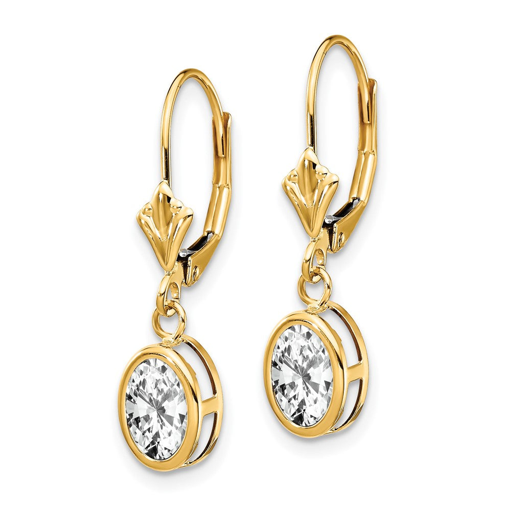 14k 7x Oval Cubic Zirconia Leverback Earrings