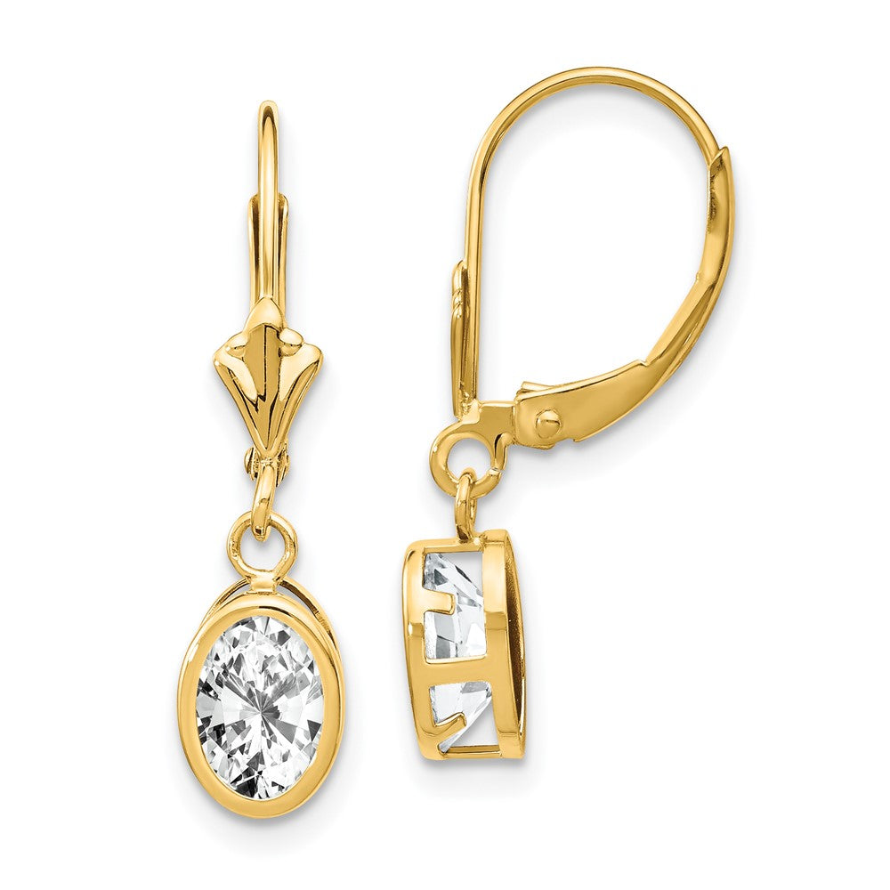14k 7x Oval Cubic Zirconia Leverback Earrings