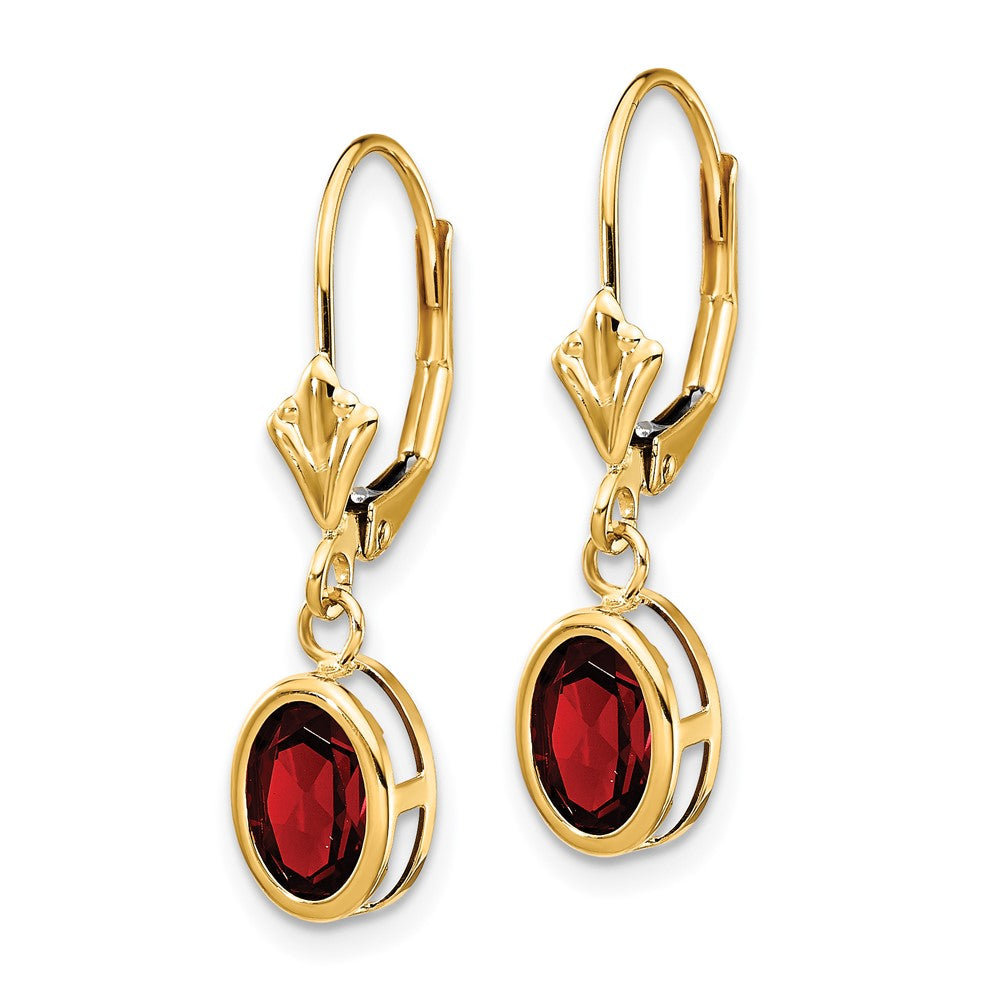 14k 7x Oval Garnet Leverback Earrings