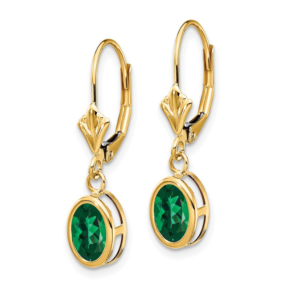 14k 7x Oval Mount St. Helens Bezel Leverback Dangle Earrings