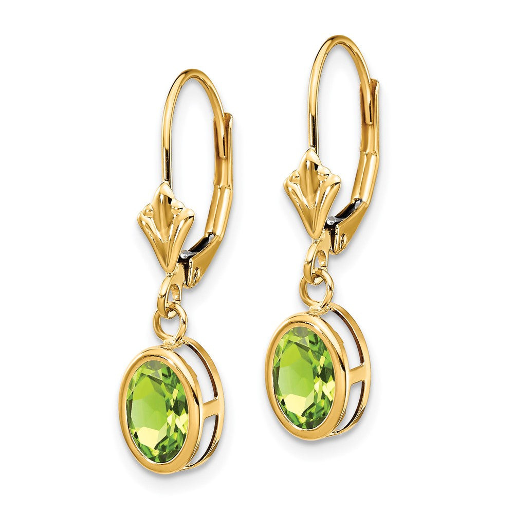 14k 7x Oval Peridot Leverback Earrings