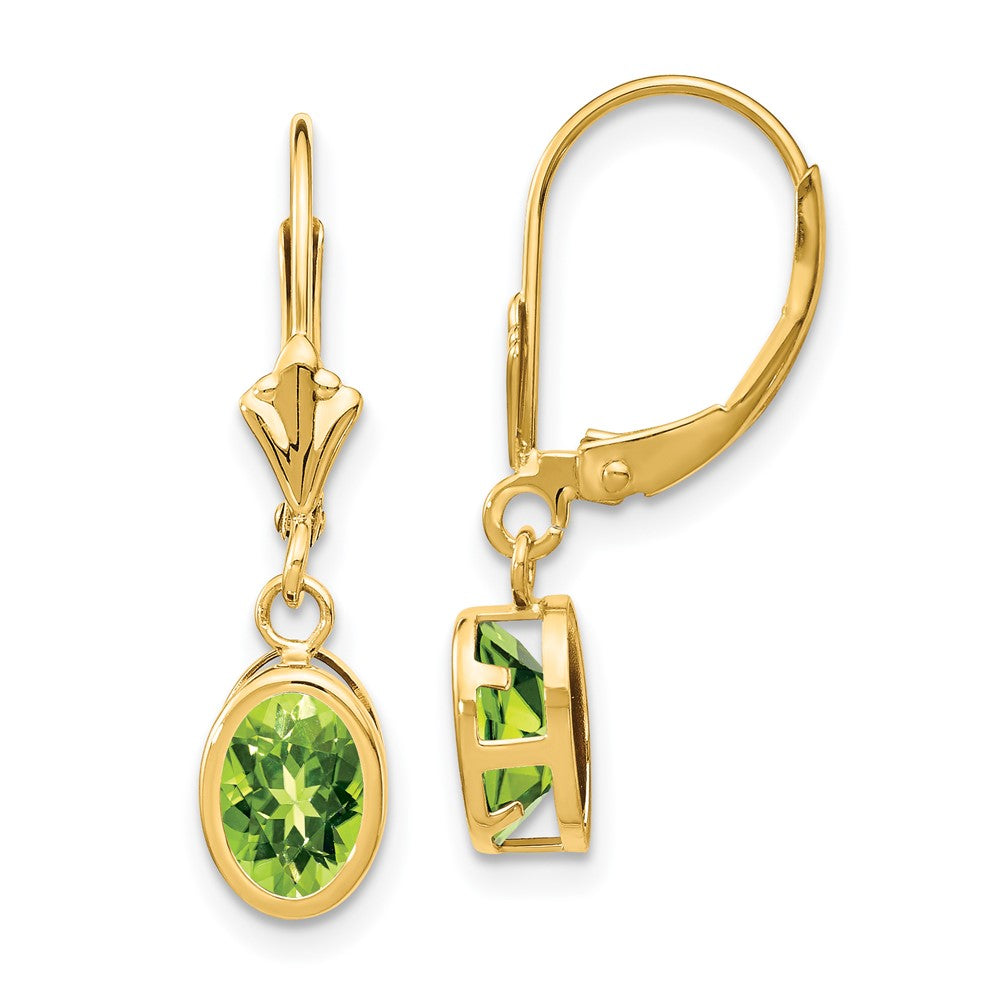 14k 7x Oval Peridot Leverback Earrings